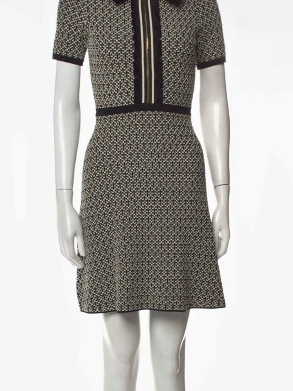 Sandro Knit Polo Dress in Double S Jacquard Black & White